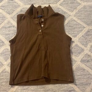 Brown Brandy Melville collared sleeveless cropped top